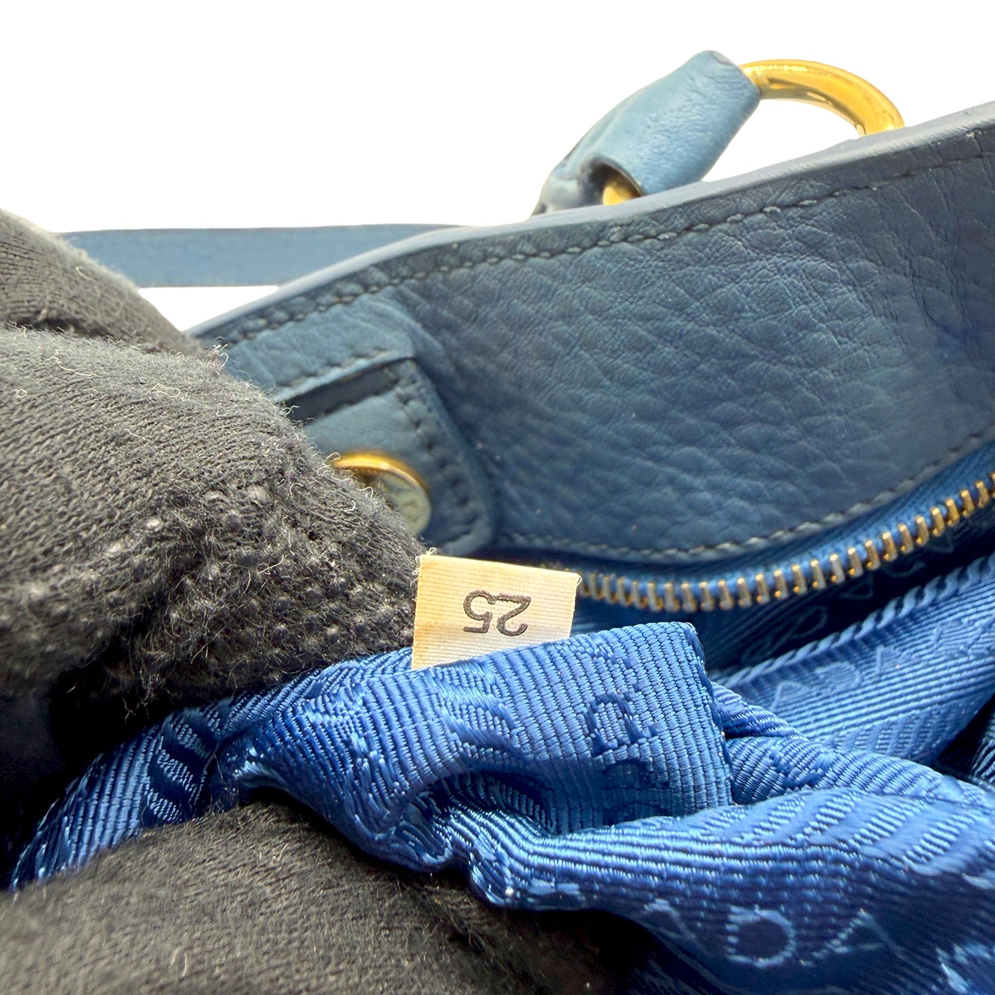 #1192 PRADA Voyage Blue Vitello Daino Leather Convertible Tote