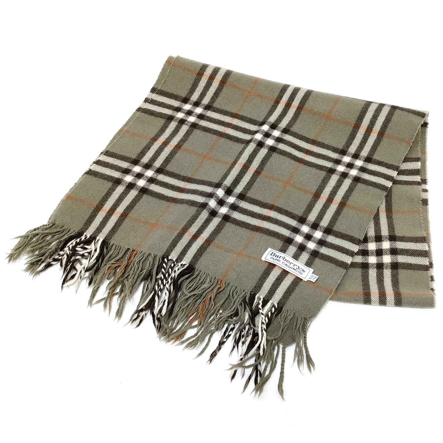 #1522 BURBERRY Vintage Green Check 100% Cashmere Scarf