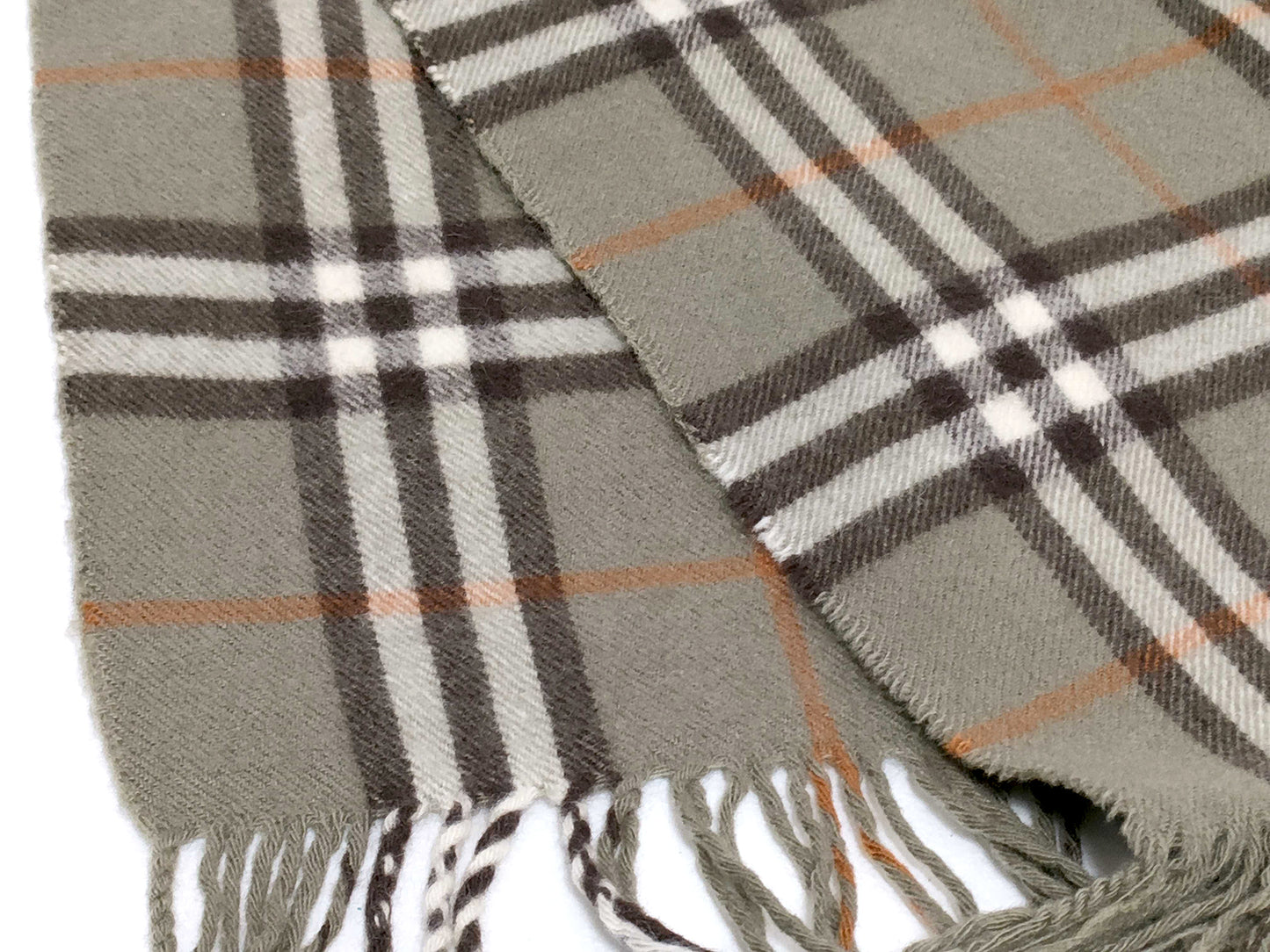 #1522 BURBERRY Vintage Green Check 100% Cashmere Scarf