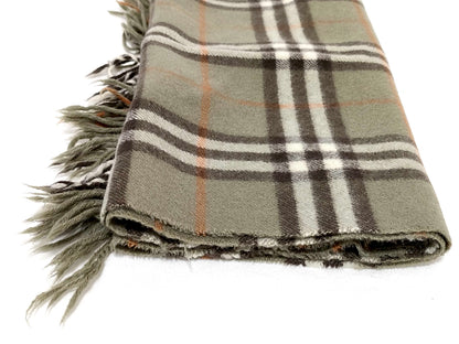 #1522 BURBERRY Vintage Green Check 100% Cashmere Scarf