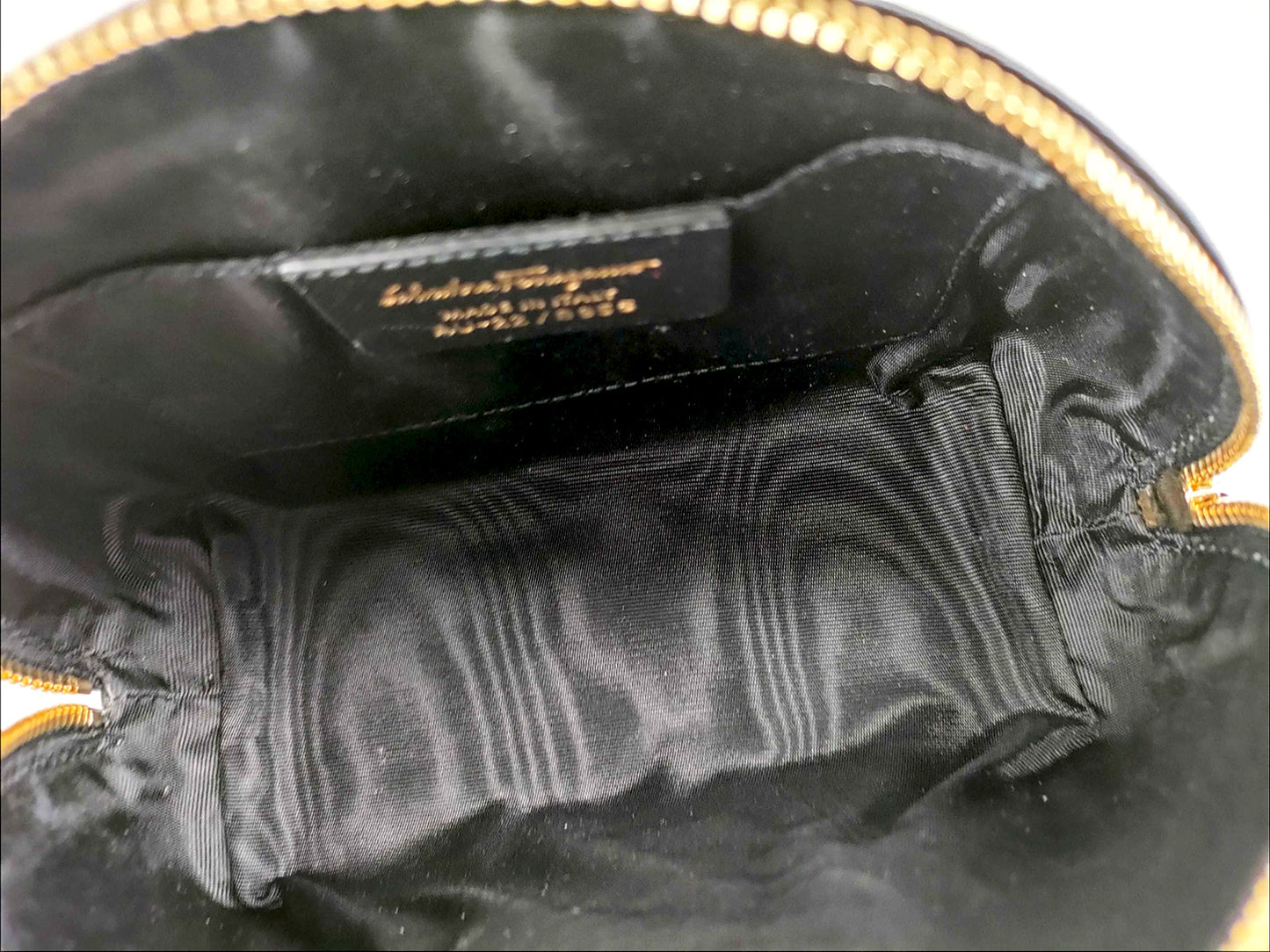 #1205 SALVATORE FERRAGAMO Black Saffiano Leather Vala Ribbon Cosmetic Pouch
