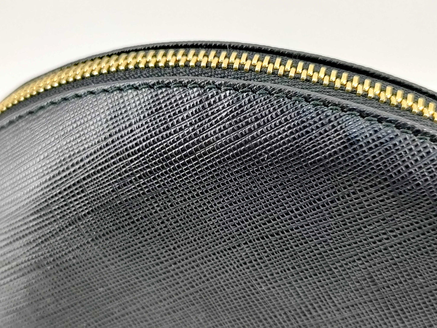 #1205 SALVATORE FERRAGAMO Black Saffiano Leather Vala Ribbon Cosmetic Pouch