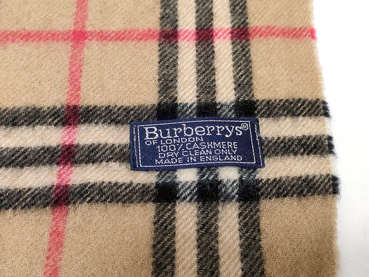 #1538 BURBERRY Vintage Archive Beige Check 100% Cashmere Scarf