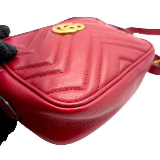 #1495 GUCCI GG Marmont Red Leather Matelassé Chevron Crossbody Bag
