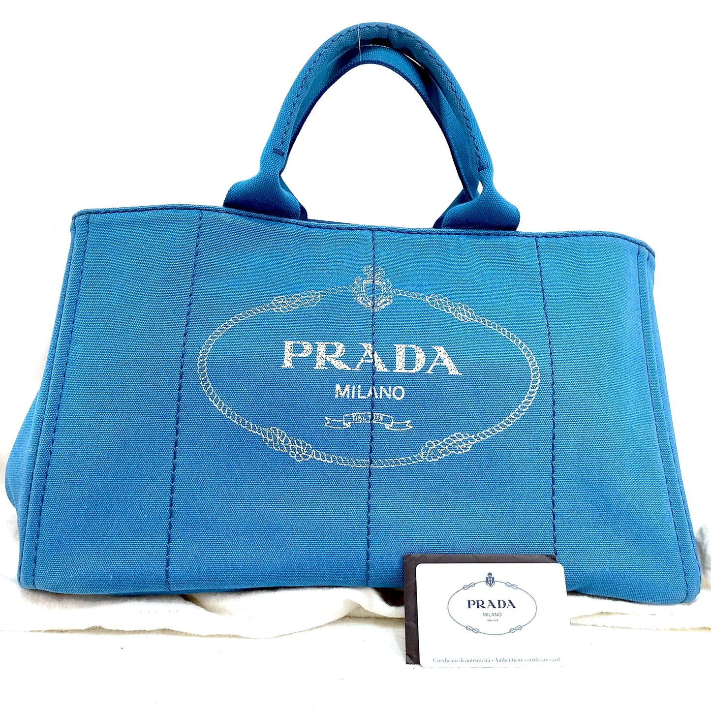 #1499 PRADA Canapa Blue Canvas Large Tote