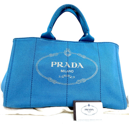 #1499 PRADA Canapa Blue Canvas Large Tote