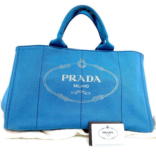 #1499 PRADA Canapa Blue Canvas Large Tote