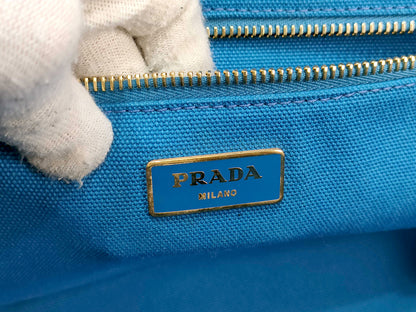 #1499 PRADA Canapa Blue Canvas Large Tote