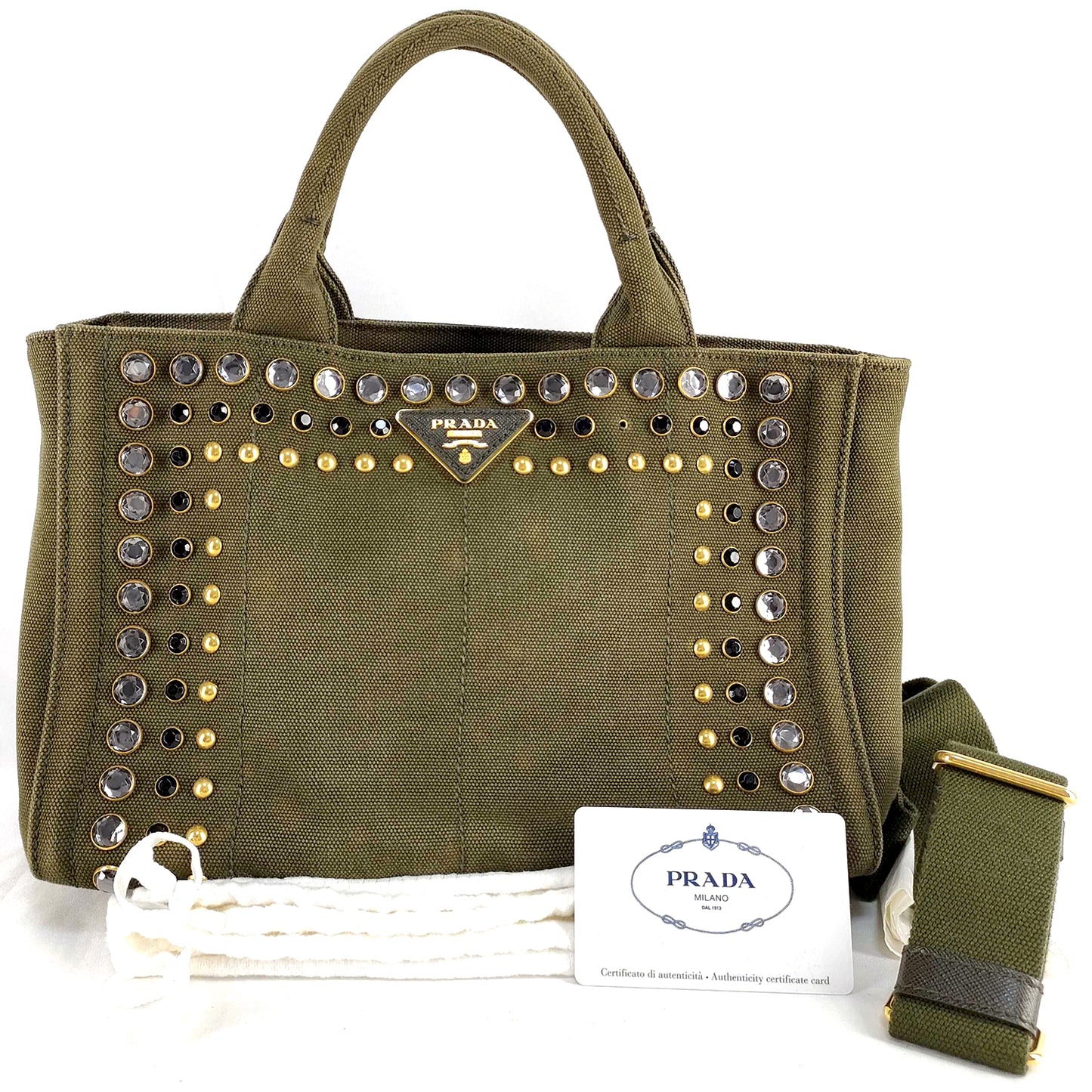 #1498 PRADA Bijoux Canapa Green Canvas Medium Tote
