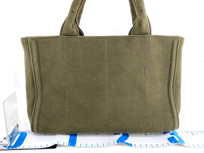 #1498 PRADA Bijoux Canapa Green Canvas Medium Tote