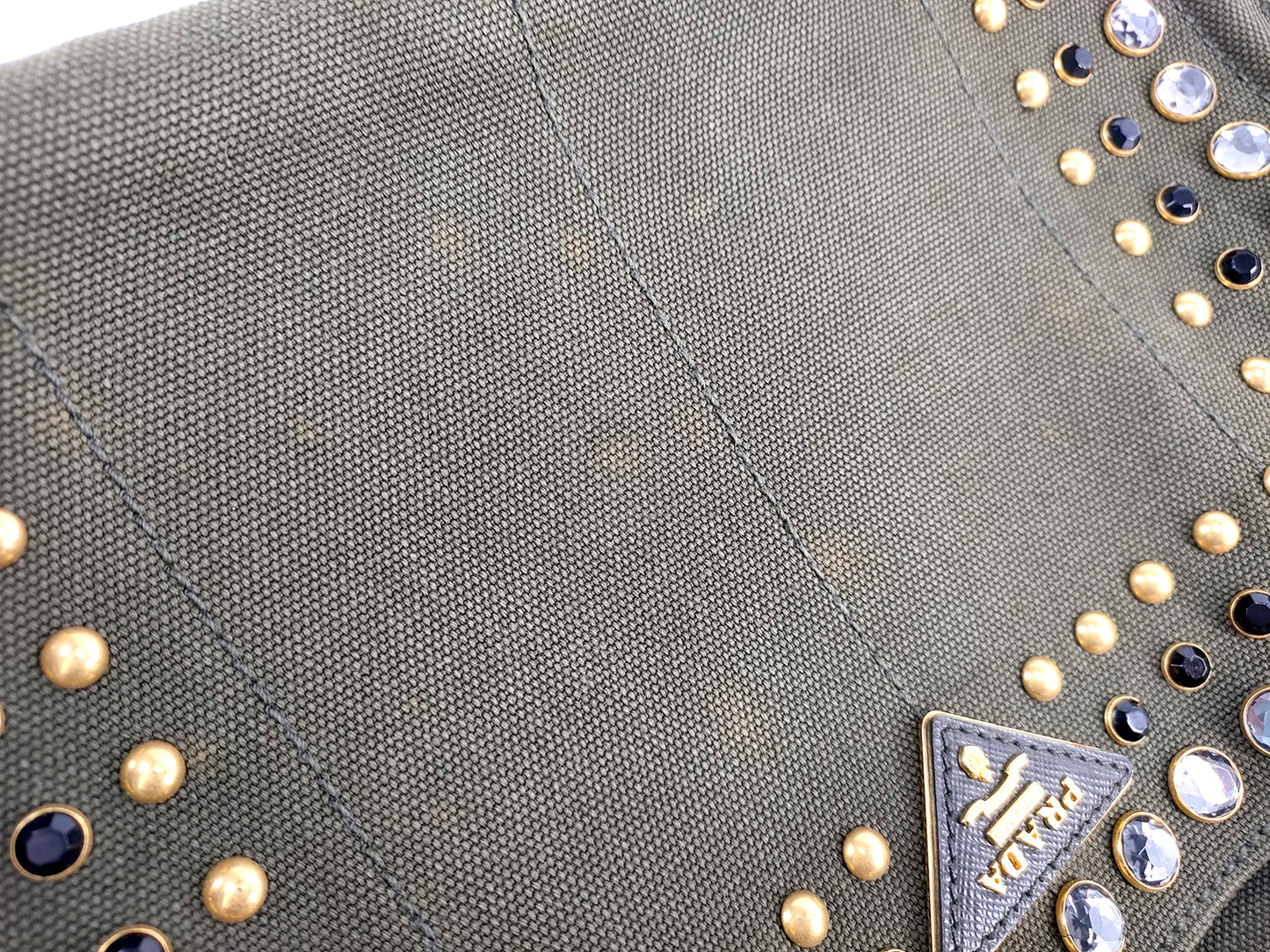 #1498 PRADA Bijoux Canapa Green Canvas Medium Tote