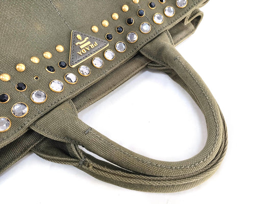 #1498 PRADA Bijoux Canapa Green Canvas Medium Tote