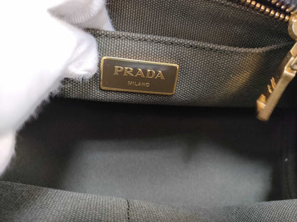 #1498 PRADA Bijoux Canapa Green Canvas Medium Tote