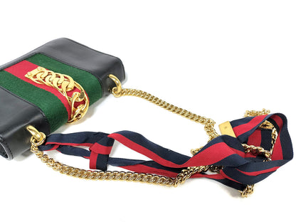 #1381 GUCCI Web Sylvie Mini Navy Blue Calfskin Leather Shoulder Bag