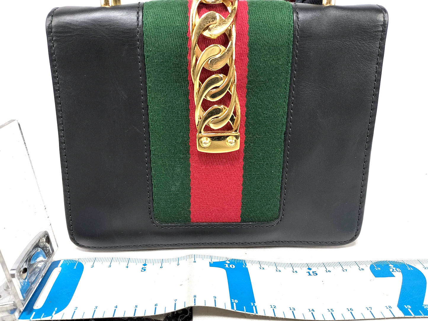 #1381 GUCCI Web Sylvie Mini Navy Blue Calfskin Leather Shoulder Bag