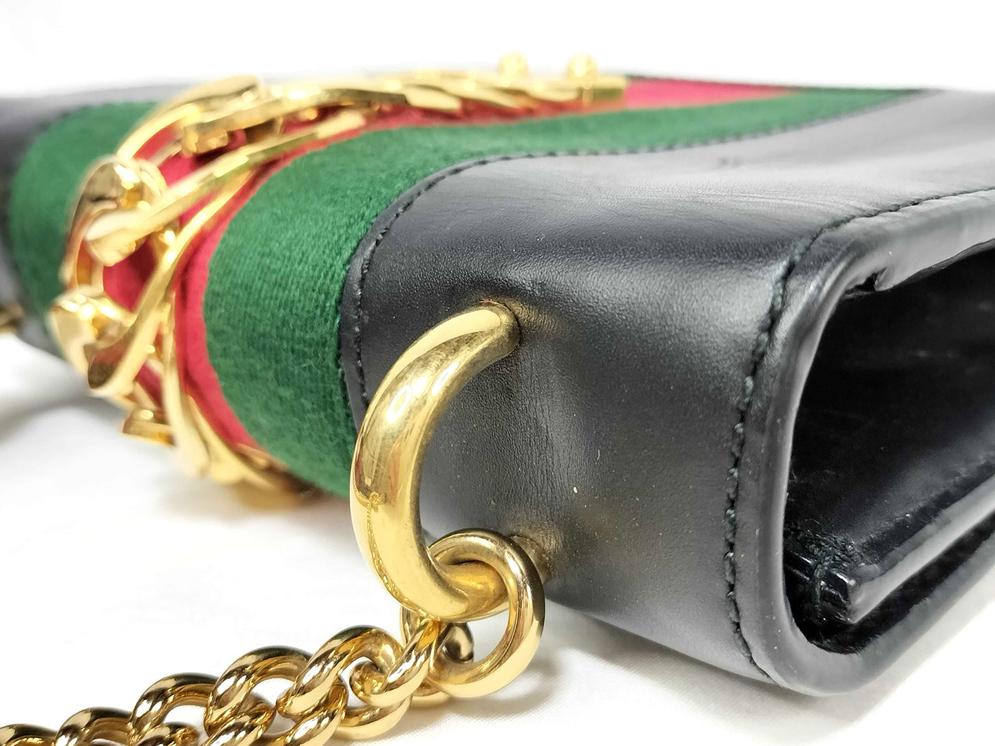 #1381 GUCCI Web Sylvie Mini Navy Blue Calfskin Leather Shoulder Bag