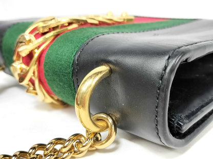 #1381 GUCCI Web Sylvie Mini Navy Blue Calfskin Leather Shoulder Bag