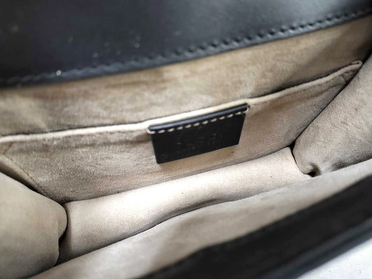 #1381 GUCCI Web Sylvie Mini Navy Blue Calfskin Leather Shoulder Bag