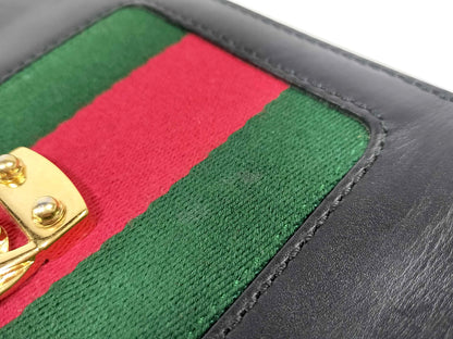 #1381 GUCCI Web Sylvie Mini Navy Blue Calfskin Leather Shoulder Bag