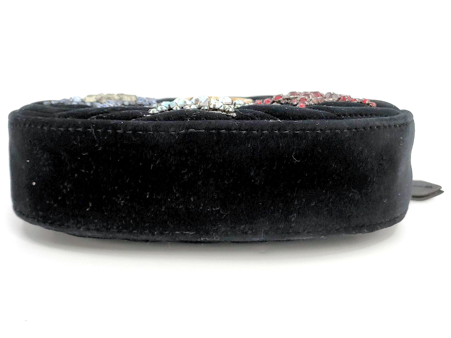 #1371 GUCCI GG Marmont Crystal Stars Black Velvet Matelassé Chevron Belt (Bum) Bag