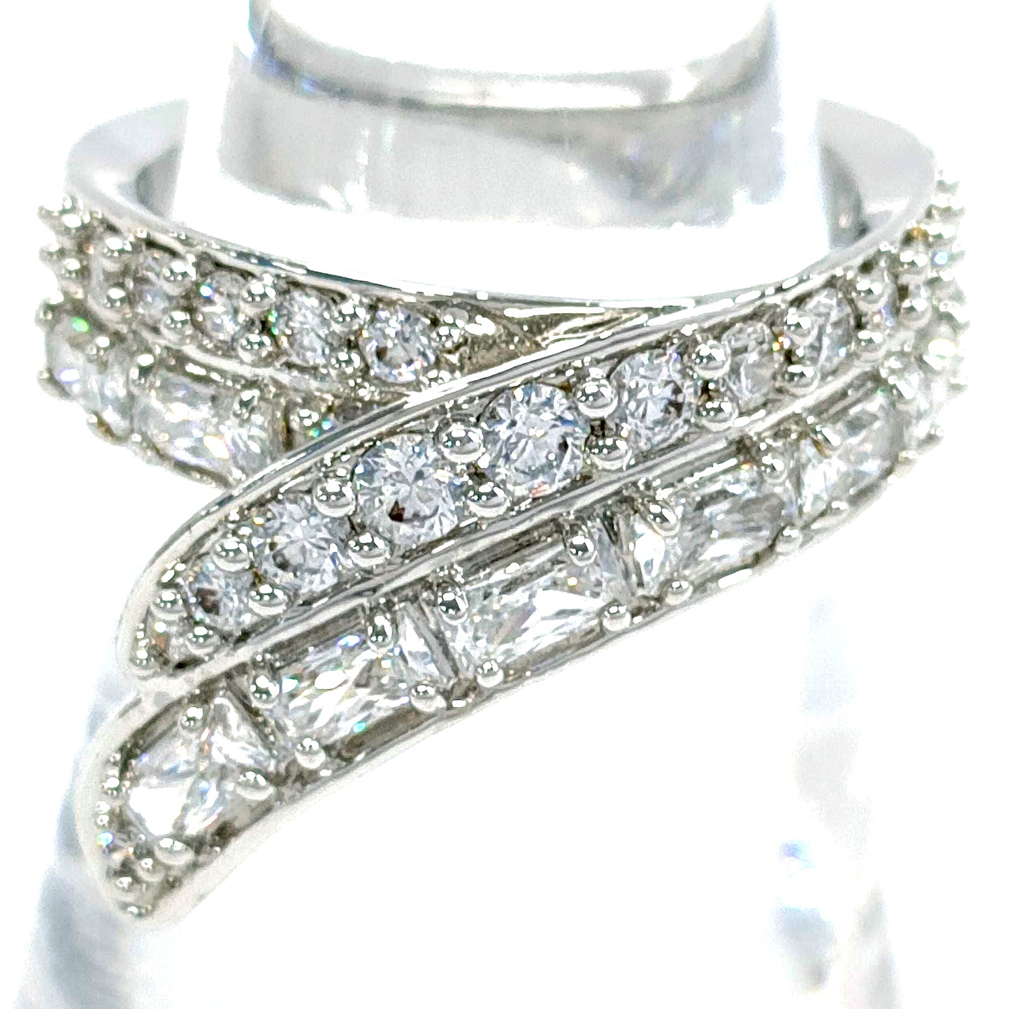 #1450 SWAROVSKI Hyperbola Cocktail Ring Mixed cuts Double Bands Rhodium-plated Size 52