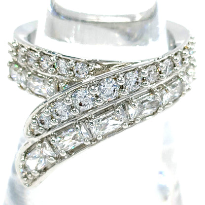#1450 SWAROVSKI Hyperbola Cocktail Ring Mixed cuts Double Bands Rhodium-plated Size 52