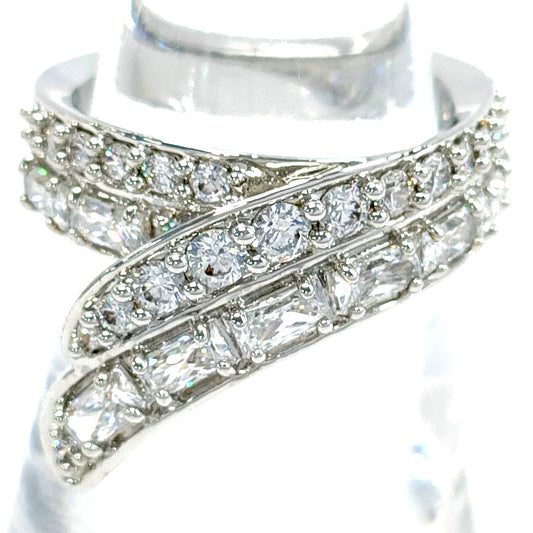 #1450 SWAROVSKI Hyperbola Cocktail Ring Mixed cuts Double Bands Rhodium-plated Size 52