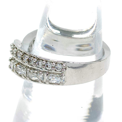 #1450 SWAROVSKI Hyperbola Cocktail Ring Mixed cuts Double Bands Rhodium-plated Size 52