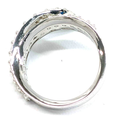 #1450 SWAROVSKI Hyperbola Cocktail Ring Mixed cuts Double Bands Rhodium-plated Size 52