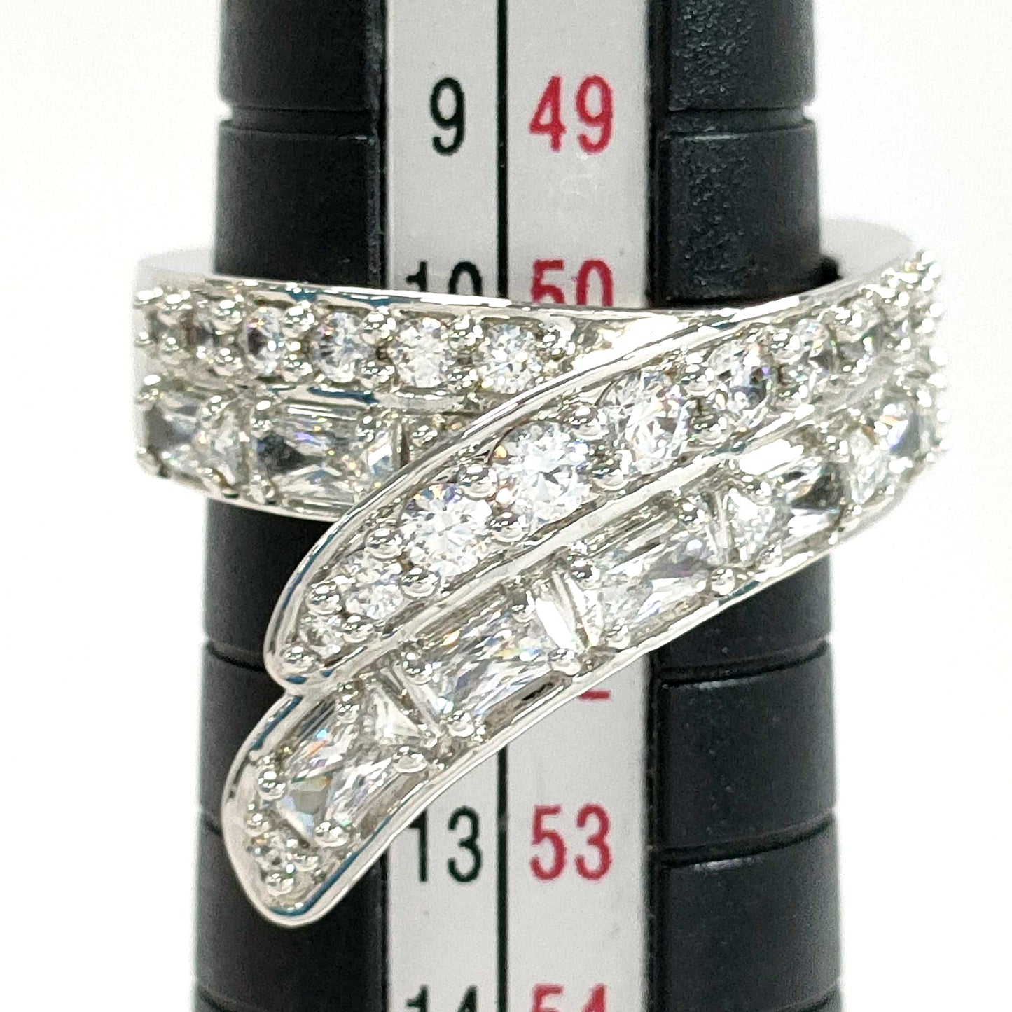#1450 SWAROVSKI Hyperbola Cocktail Ring Mixed cuts Double Bands Rhodium-plated Size 52