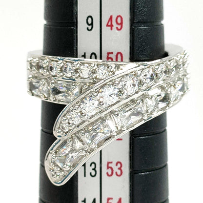 #1450 SWAROVSKI Hyperbola Cocktail Ring Mixed cuts Double Bands Rhodium-plated Size 52