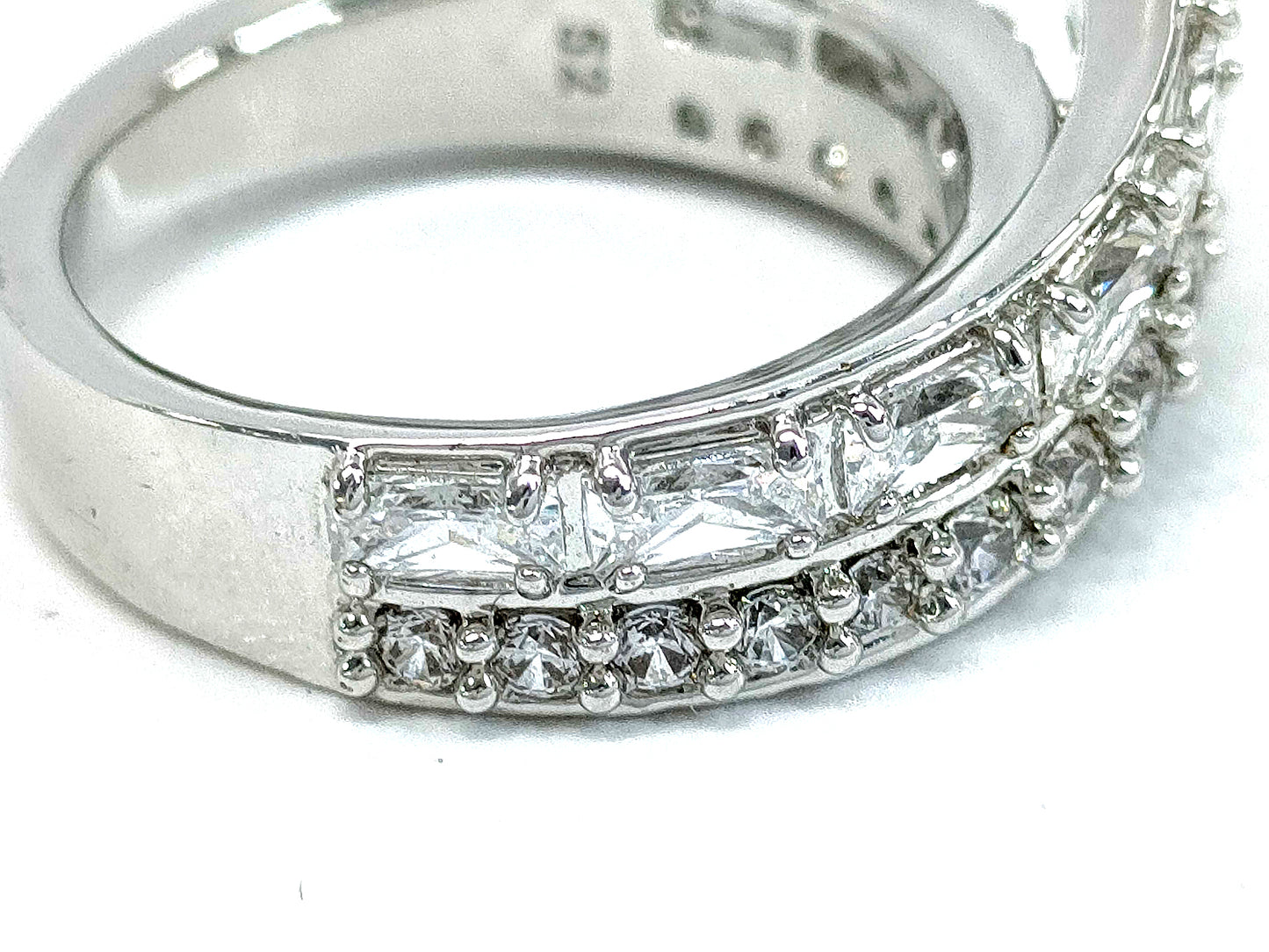 #1450 SWAROVSKI Hyperbola Cocktail Ring Mixed cuts Double Bands Rhodium-plated Size 52