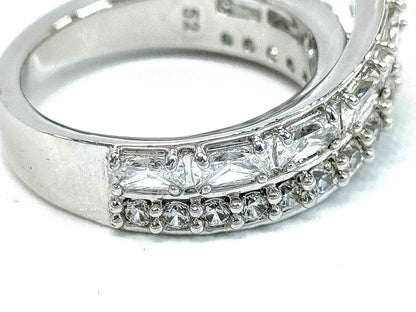 #1450 SWAROVSKI Hyperbola Cocktail Ring Mixed cuts Double Bands Rhodium-plated Size 52