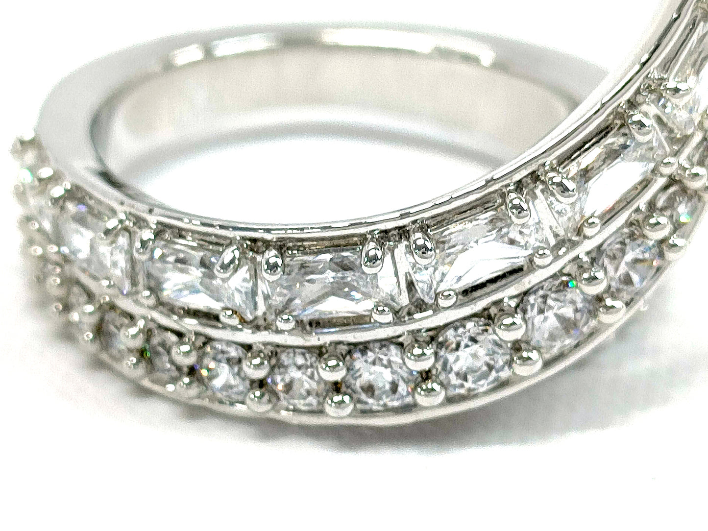 #1450 SWAROVSKI Hyperbola Cocktail Ring Mixed cuts Double Bands Rhodium-plated Size 52