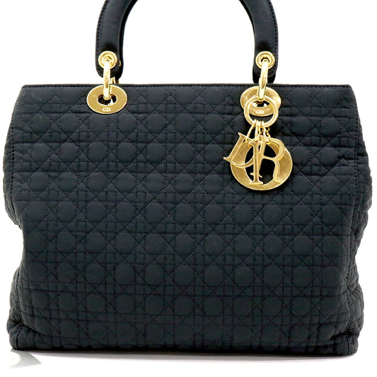 #1426 CHRISTIAN DIOR Black Nylon Cannage Lady Dior Top Handle