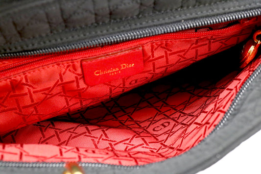 #1426 CHRISTIAN DIOR Black Nylon Cannage Lady Dior Top Handle