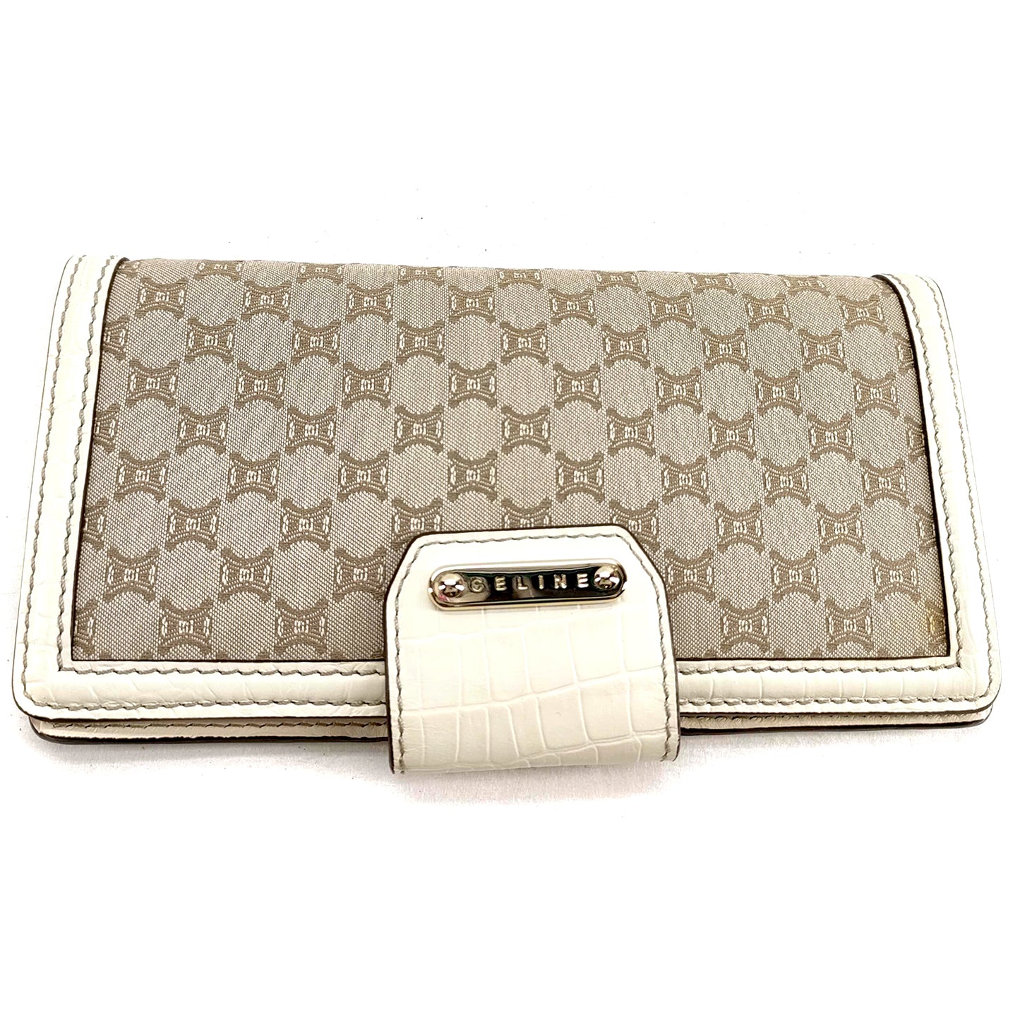 #1454 CELINE Triomphe Canvas Croc Embossed Leather Wallet