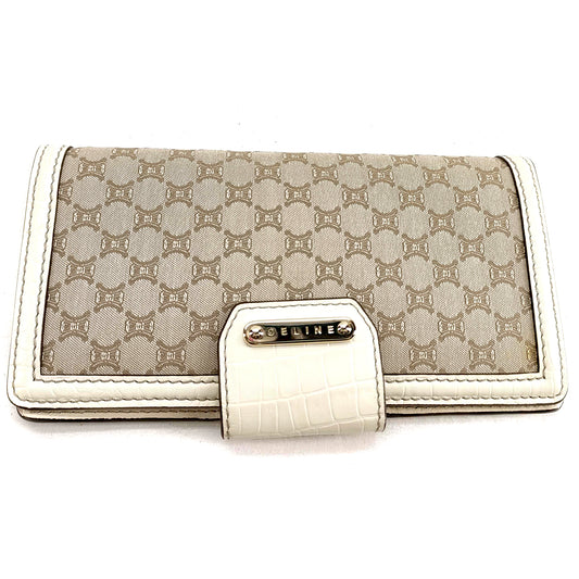 #1454 CELINE Triomphe Canvas Croc Embossed Leather Wallet
