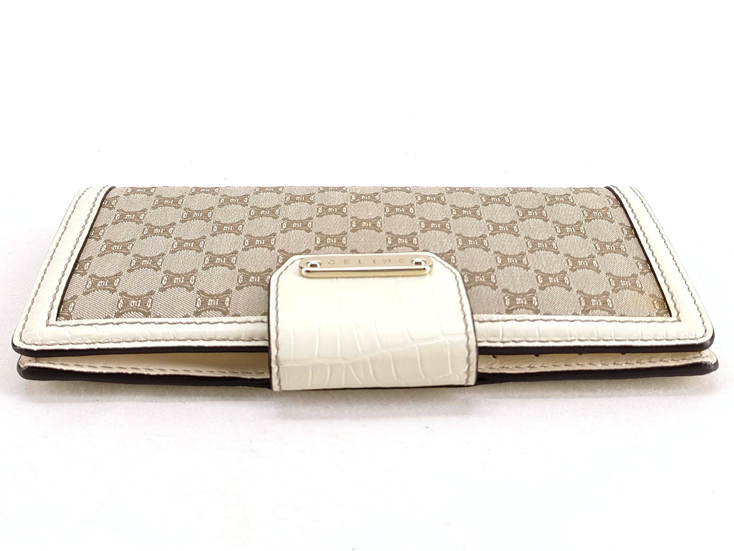 #1454 CELINE Triomphe Canvas Croc Embossed Leather Wallet