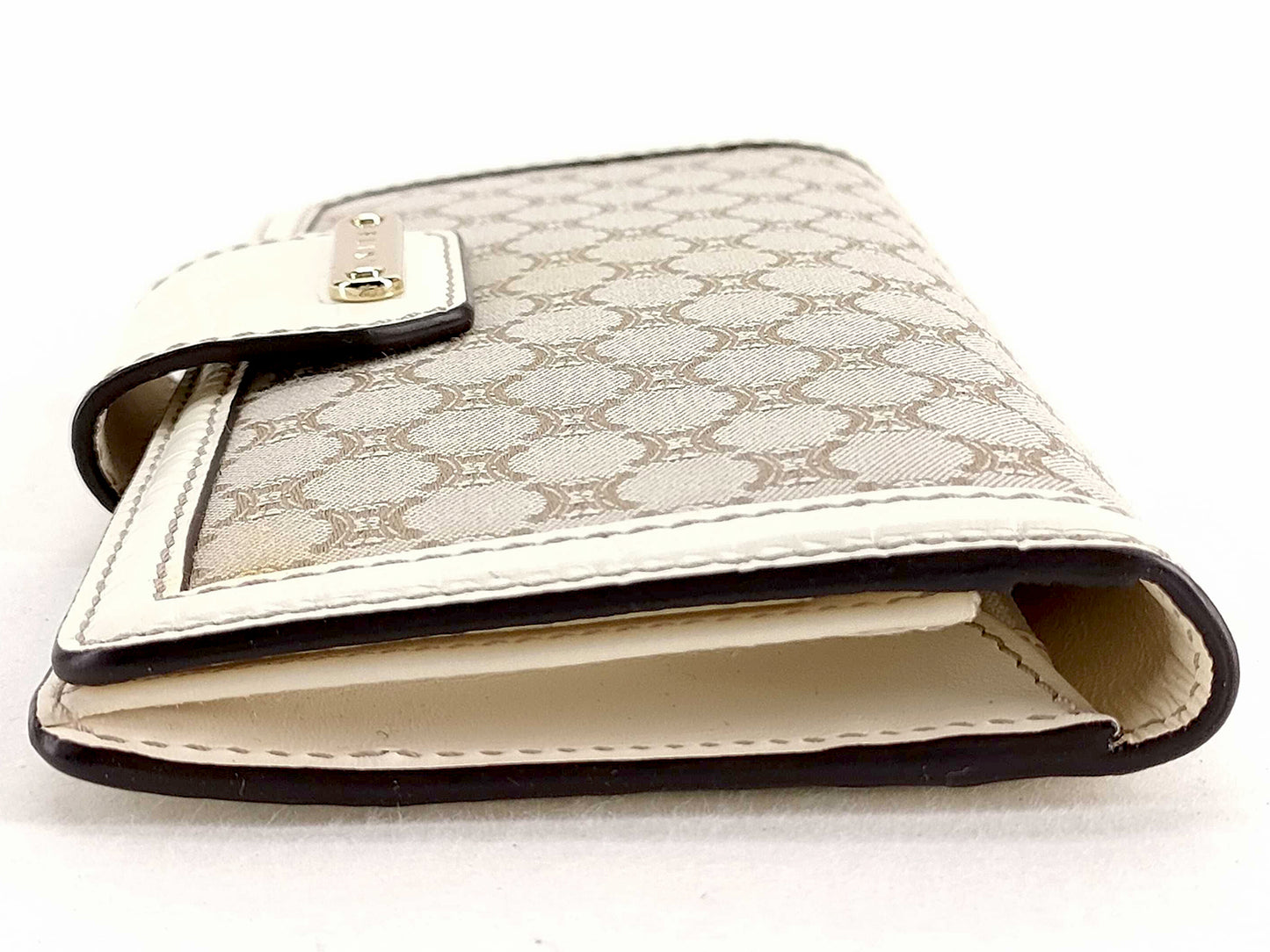 #1454 CELINE Triomphe Canvas Croc Embossed Leather Wallet
