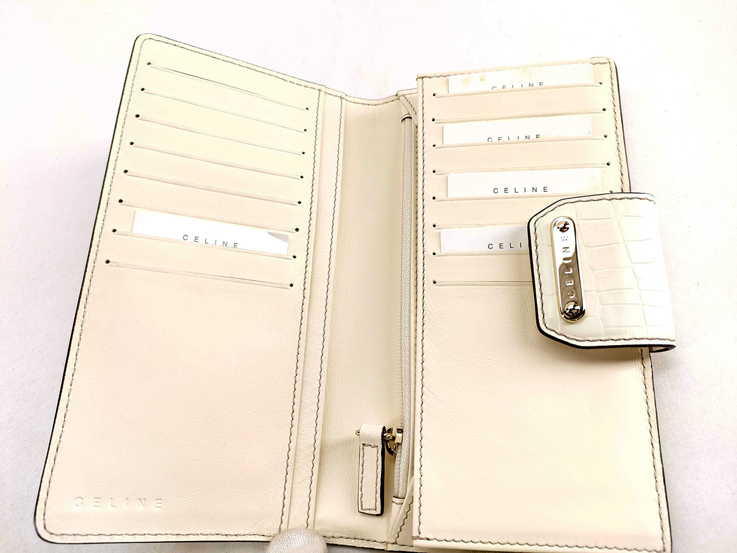 #1454 CELINE Triomphe Canvas Croc Embossed Leather Wallet