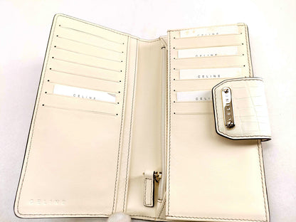 #1454 CELINE Triomphe Canvas Croc Embossed Leather Wallet