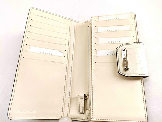 #1454 CELINE Triomphe Canvas Croc Embossed Leather Wallet