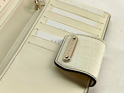 #1454 CELINE Triomphe Canvas Croc Embossed Leather Wallet