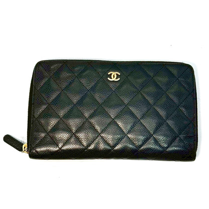 #3235 CHANEL Black Caviar Leather Matelasse Zip Wallet 2014-2015