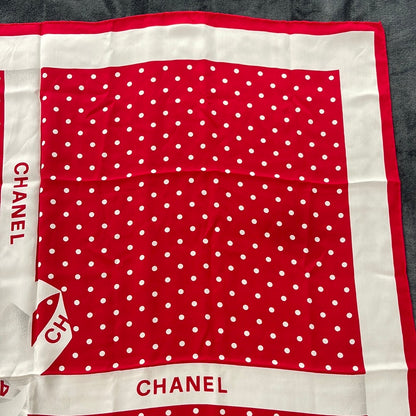 SOLD! CHANEL Red Silk Logo Ribbon Scarf