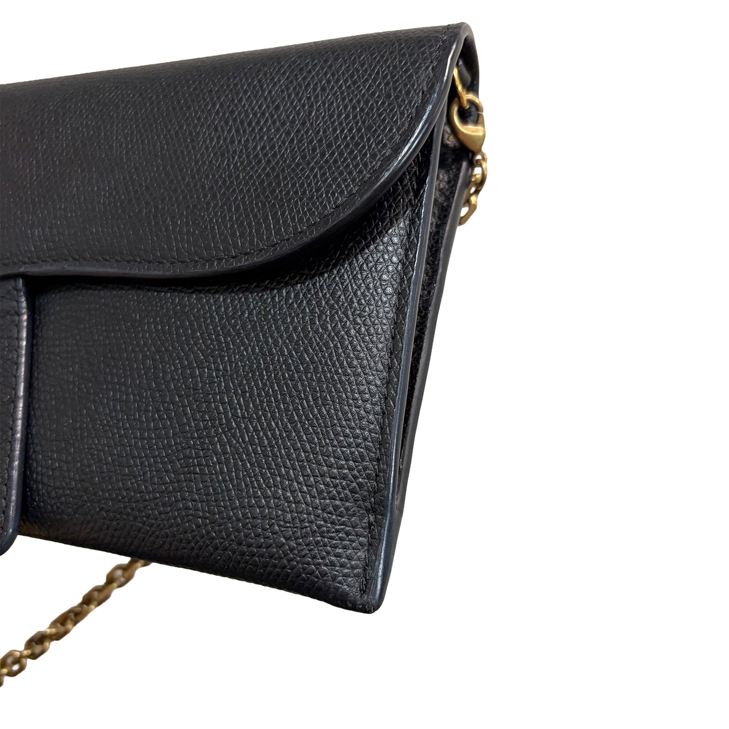 1129 DIOR Black Chèvre Leather Saddle Long Wallet with Chain
