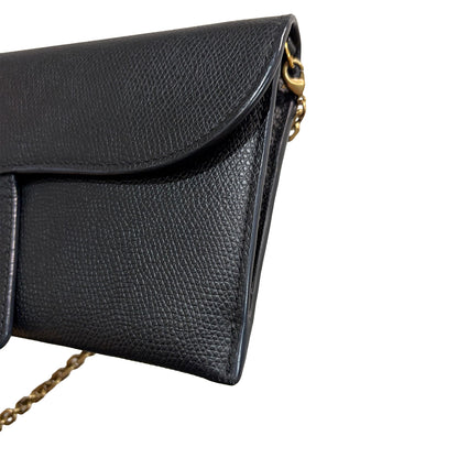 1129 DIOR Black Chèvre Leather Saddle Long Wallet with Chain