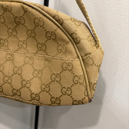 #8208 GUCCI Brown/Green Canvas Shoulder Bag