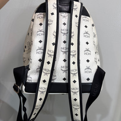 #1122 MCM White Visetos Hermosa Backpack w/ Removable Pouch